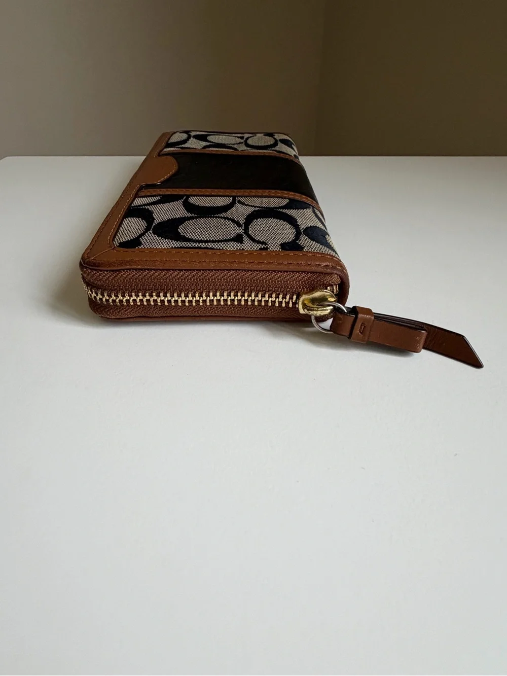 Coach Signature Canvas and Leather Zip Wallet in Brown/Black